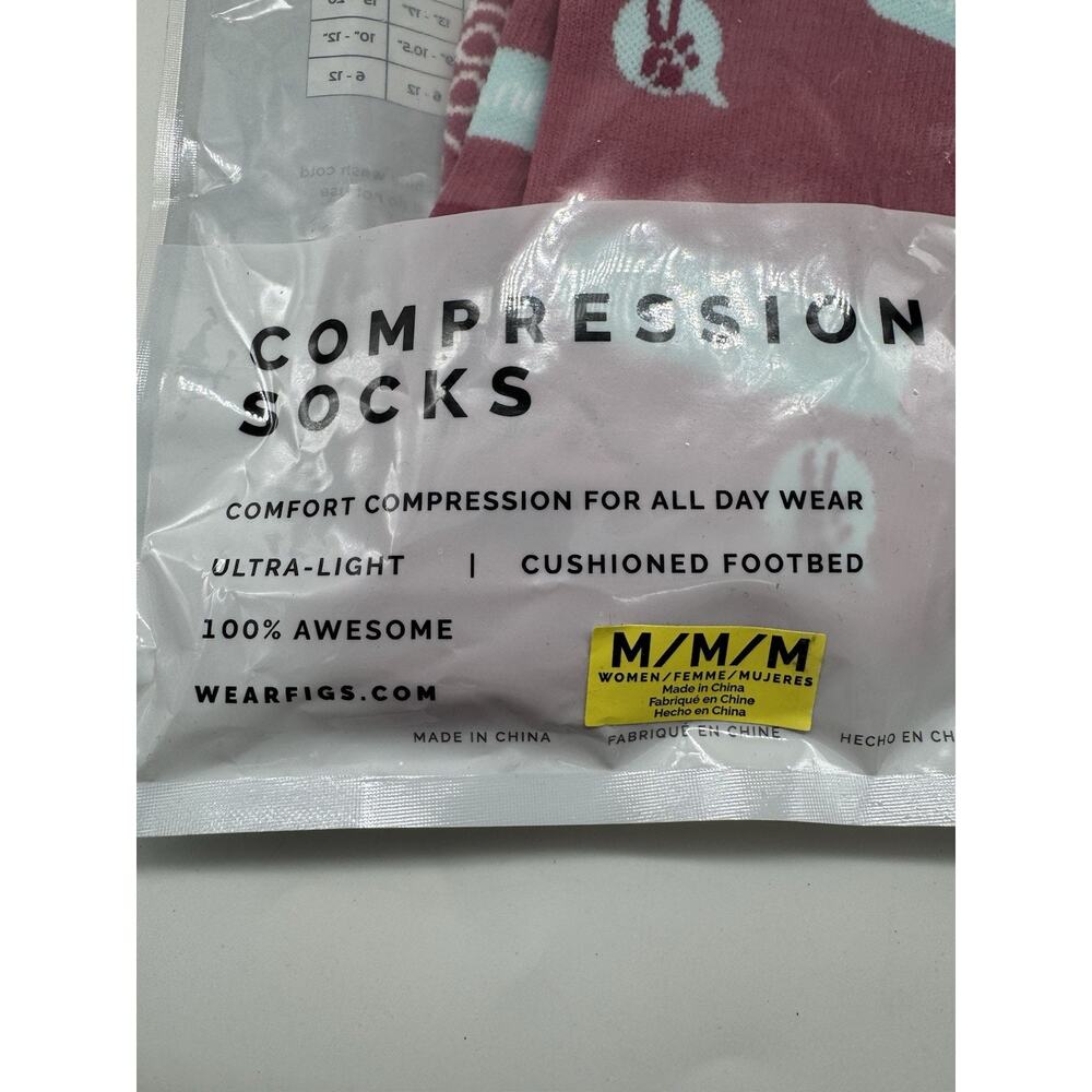 NWT FIGS Compression 100% Awesome Socks Pink Womens Size Medium Peace Out Cancer - Picture 3 of 8